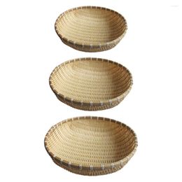 Dinnerware Sets 3 Pcs Fruit Storage Baskets Bamboo Multipurpose Candy Bread Fake Weaving Organiser Snack