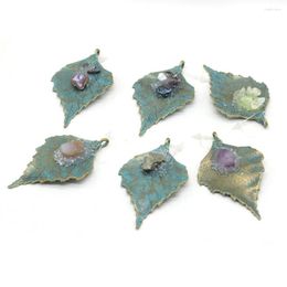 Pendant Necklaces Fashion Leaf Shape Charms Natural Druzy Agates Stone Vintage For Making DIY Jewerly Necklace Accessories Gift 45x70mm