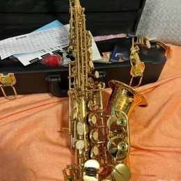 High quality 875EX B-flat lacquered gold bent soprano saxophone brass woodwind jazz instrument with accessories soprano sax