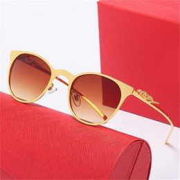 Brand Sunglasses New leopard head full men's round cat's eye glasses women's metal optical frame