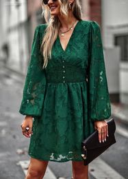 Casual Dresses Spring Summer Green For Woman 2023 A-Line Mini Dress Sexy V Neck Lantern Sleeve Long Party Female Sundress