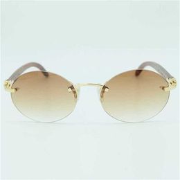 Sunglasses 2023 Fashion Classic Carter Mens Rimless Oval Wood Sunglass Popular Stylish Holiday Accessories Designer Glass For MenKajia New