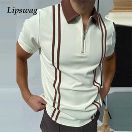 Men's T-Shirts 2021 Summer Fashion Patchwork Men Polo Shirts Casual Turn-down Collar Zipper Design Short Sleeve Tops Harajuku Mens' Streetwear L230715