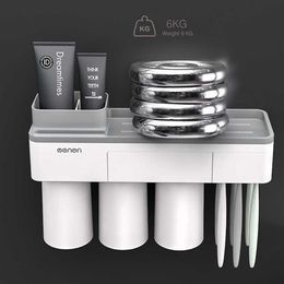 Toothbrush Holder Bathroom Accessories Toothpaste Squeezer Dispenser Storage Shelf Set For Bathroom Magnetic Adsorption With Cup C289Y