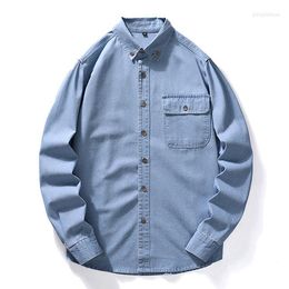 Men's Casual Shirts Syle Denim Shirt Cotton Spring Autumn Men Long Sleeve Soft Pocket Jeans Cowboy