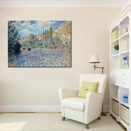 Handmade Artwork on Canvas The Seine at Vetheuil Claude Monet Painting Countryside Landscapes Office Studio Decor