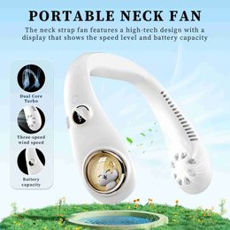 Electric Fans Portable Neck Fan Electric Bladeless Hanging Neck Air Cooler Fans Summer Speed Mini USB Charge Neck Fan with Digital Display R230715