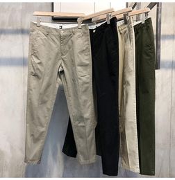 Men's Pants 2023 Casual Cotton Japanese Style Fashion Slim Clothing Male Feet Solid Colour Youth Trousers Streetwear L81