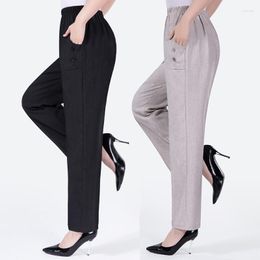 Women's Pants Summer Cotton Linen Straight Female Women Trousers Elastic High Waist Casual