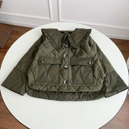 Jackets Ruffled Quilting Short Type Parkas Coat Women 3 Colors Turndown Collar Cardigan Long Sleeve Single Breasted Female Jacket