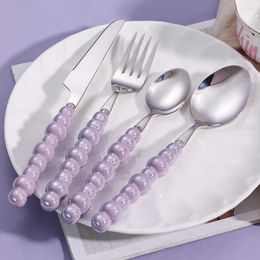 Dinnerware Sets 24pcs Pear Handle Cutlery Set 18/10 Stainless Steel Royal Tableware Knife Fork Spoon Western Drop