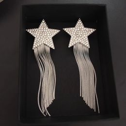 2024 Stud Stud Fashion Designer Brand Star Big Ear Clip Diamond Crystal Tassels Earrings Women Top Quality Famous Luxury Jewellery Shine Party