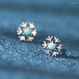 Stud Earrings Vintage Fashion Personality Silver Color Crystal Christmas Snowflake Elegant Temperament Short