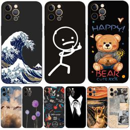 For Iphone 12 Case Mini Pro Max Cover Apple IPhone12 12Pro Bumper Black Tpu Case Dog Cat Flower Pattern