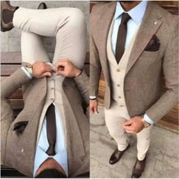 Men's Suits Winter Tweed Men Wedding Groom Tuxedos Blazer Slim Fits Man Clothing Prom Party Coat Trousers Sets 3 Pieces Jacket Vest Pants