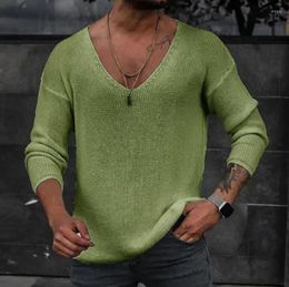 Men's T Shirts Spring Summe Men Knitting T-shirts Long Sleeve V-Neck Loose Casual Pullover Vintage Solid Male Clothing Fashion Tees Tops
