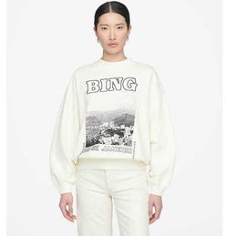 BING Women Designer Sweatshirt Black and White Photo Letter Landscape Print Cotton Sweater Hoodie