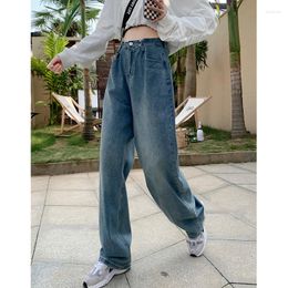 Women's Jeans Blue Women American Wide Leg Pants Loose Fashion Adjustable Waisted Temperament Vintage Female Bottoms Summer Trousers