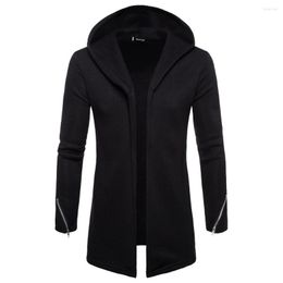 Men's Trench Coats Autumn Winter Men Cardigan Pure Color Coat Hooded European American Style Drop Gift Top Fashion Clothes