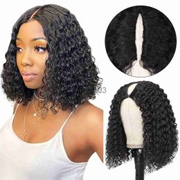 Synthetic Wigs Kinky Curly U Part Wig Short Bob Wig Human Hair No Leave Out Glueless Upart Curly Human Hair Wigs For Black Women Natural Hair x0715