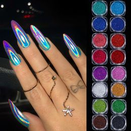 Nail Glitter 16Pcs Holographic Powder Set Sparkle Sequin Silver Pink Blue Reflective Pigment Manicure Materials NTL0116 230714