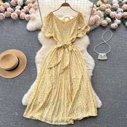 Casual Dresses High Quality Summer Fairycore A-Line Midi Dress For Women Sleeve Waist Floral Printed Folds Lace 112629