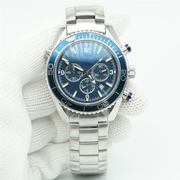 Blue Dial Meter Watch 44mm Quartz Chronograph Diver 600m Stainless Steel Glass Back Sports Sea Mens Watches297N