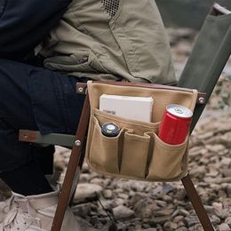 Storage Bags Chair Armrest Organiser Outdoor Camping Armchair Hanging Canvas Bag Folding Arm Side Pouch With 4 Pockets