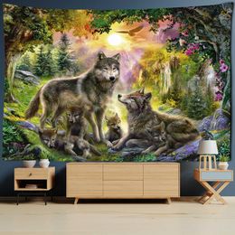 Tapestries Dome Cameras Cool Wolf Tapestry Wall Hanging Full Moon Night Bohemian Hippie Witchcraft TAPIZ Science Fiction Dormitory Decor