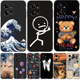 Black Tpu Case For Xiaomi Redmi Note 12 4G 5G Plus Global Note12 Pro+ 5g Phone Cover Dog Cat Flower Pattern