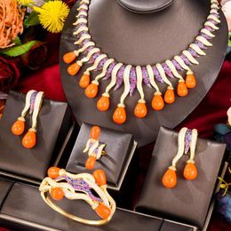Necklace Earrings Set Missvikki 4PCS Orange Bangle Ring Jewellery For Bridal Wedding Women Noble Show