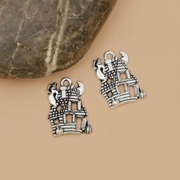 100Pcs Halloween Haunted Ghost House Charm For Crafting Jewellery Making Accessory (Antique Silver) A-067