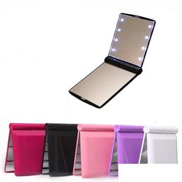 Mirrors Cosmetic Led Makeup Mirror Lamp Square Vanity Lighted Hand Hold Looking Glass Portable Foldable Flat 8Md C2 Drop Delivery Ho Dhzkp