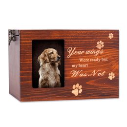 Pet Memorial Urns for Dog or Cat Ashes Wooden Personalized Funeral Cremation Urn with Photo Frame Memorial Keepsake Memory Box Loss Pet Memorial Gift