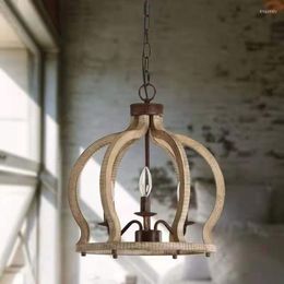 Pendant Lamps American Rural Retro Solid Wood Chandelier Light French Living Room Dining Kitchen Corridor Cafe Bar Bedroom Hanging Lamp