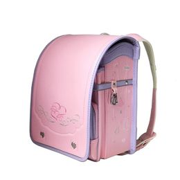 School Bags Embroidery Japanese Girls' School Bag PU Orthopaedic Backpack Automatic Buckle Randoseru Large Capacity Children's School Bag 230714