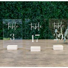 Party Decoration Wedding Table Numbers With Holders Acrylic Calligraphy SignageWood Number Wood Stand243p