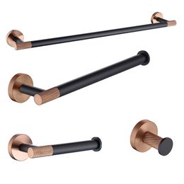 Bath Accessory Set Stainless Steel 4-PCS Rose Gold Black Wall Mounted Single Bar Towel Rack Towel Bar Bath Towel Coat Hook Toilet Paper Holder 230714