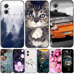 For Xiaomi Poco M4 5G Case Phone Back Cover Soft Silicone Protective Black Tpu Cat Flower