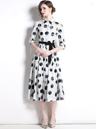 Party Dresses White Polka Dot For Women 2023 Spring Summer Vestidos Para Mujer Print Holiday Casual Robe Vintage Runway Designer