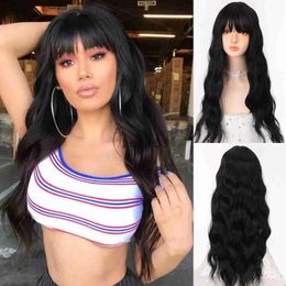 Synthetic Wigs LVHAN Black Long Wave Wig Cosplay Synthetic Wig With Full Bangs Suitable for Daily Wear WhiteBlack Female Wig x0715