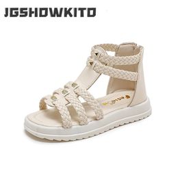 Sandals Kids Summer for Girls 2023 Versatile Korean Style PU Soft Non slip Flat Casual Weave Gladiator Princess 230714