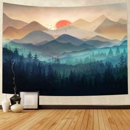 Tapestries Dome Cameras Mountain Tapestry Wall Hanging Forest Tree Art Tapestry Sunset Tapestry Nature Landscape Home Decor for Bedroom Living Room Dorm