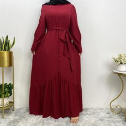 Ethnic Clothing Modest Abaya Muslim Women Belted Dress Dubai Turkey Kaftan Arab Robe Islamic Eid Ramadan Mubarak Djellaba Gown Caftan