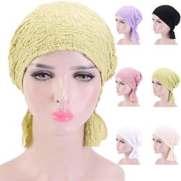 New Women Bubble Cotton Hat Stretch Chemo Cancer Cap Solid Colour Elastic Beanie Bonnet Turban Hair Loss Cover Headscarf Headwear195E