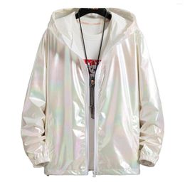 Men's Trench Coats Unisex Adult Women Men Metallic Shiny Gradient Hooded Jacket Front Zip-Up Long Sleeve Bottom Drawstring Outerwear