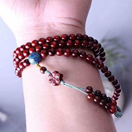 Strand Five Edge Flower Leaflet Red Sandalwood Bracelet Jewellery 108 Chicken Blood Delicate Glass Bottom