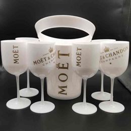 Ice Buckets And Coolers with 6Pcs white glass Moet Chandon Champagne glass Plastic182b