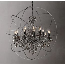 Chandeliers LED Pendant Lamp Foucault's Orb Lustre Modern Smoke Crystal Black Rustic Ceiling Living Room Bedroom Lights