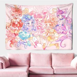 Tapestries Dome Cameras Pink Kawaii Anime Tarot Tapestry Cartoon Magic Girl Background Tapestry Wall Hanging Bohemian Style Home Decor